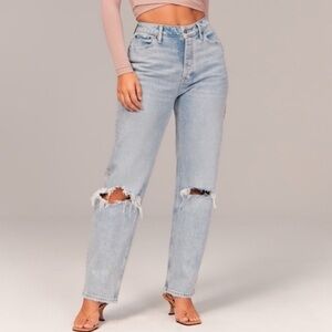Abercrombie & Fitch High Rise Dad Jeans.  Light Blue Ripped Curve love